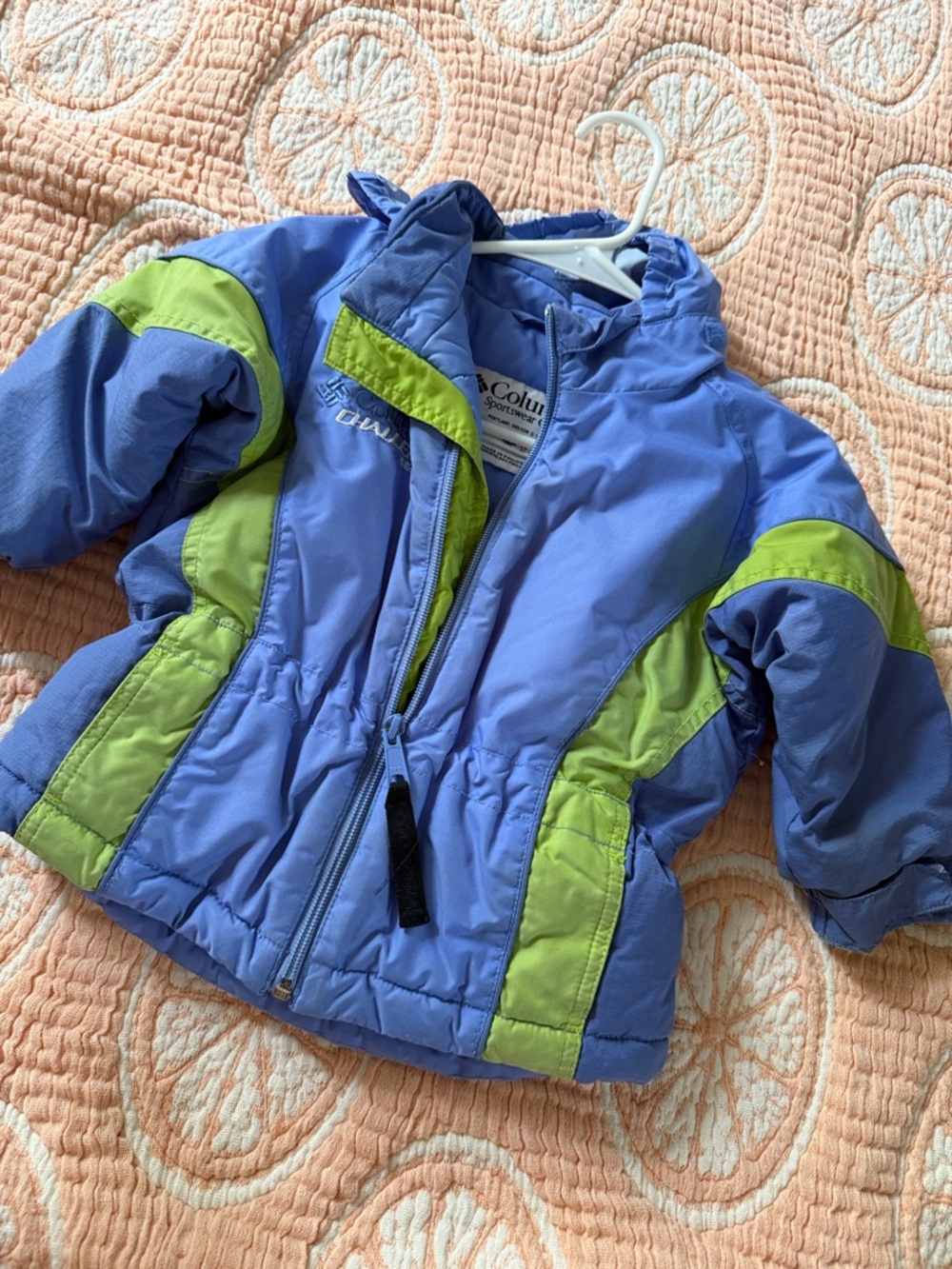 Columbia Kids Light Blue Puffer Jacket with Lime Accents
